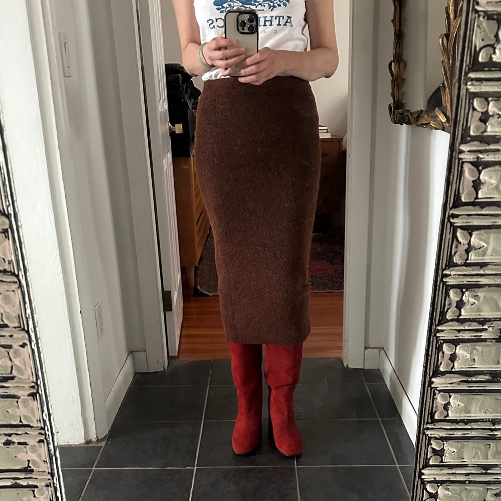 Maison Martin Margiela MM6 Mohair Brown Midi Knitted Tube Skirt